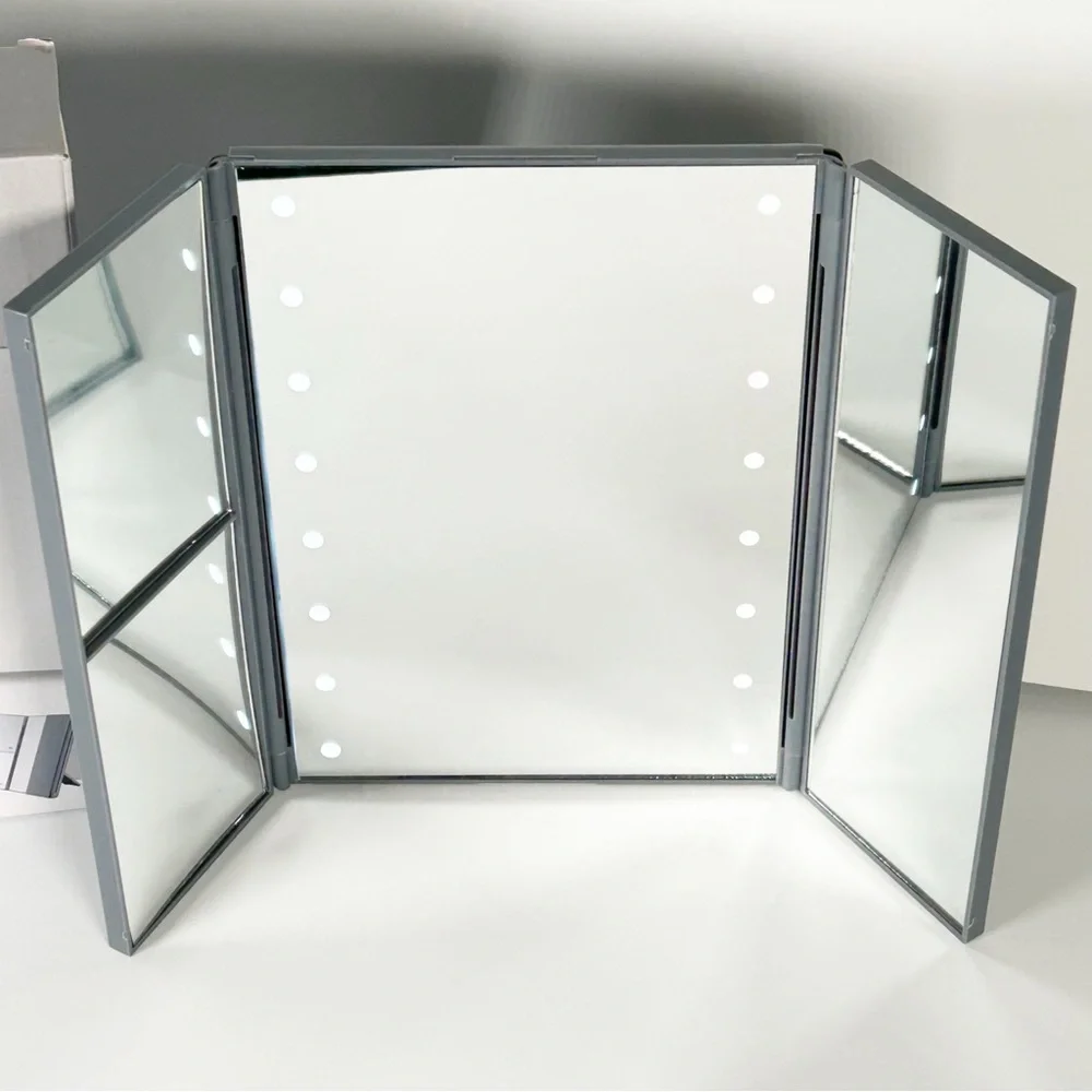 Coby Vanityz Trifold LED Mirror Grey 1x 2x 3X Magnification NEW